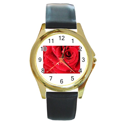 Flower 1 Round Gold Metal Watch from UrbanLoad.com Front