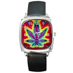 purple sweet leaf Square Metal Watch