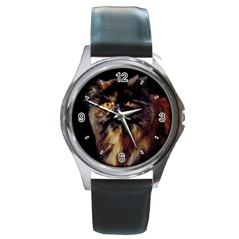Tortoise Shell Cat D2 Round Metal Watch from UrbanLoad.com Front