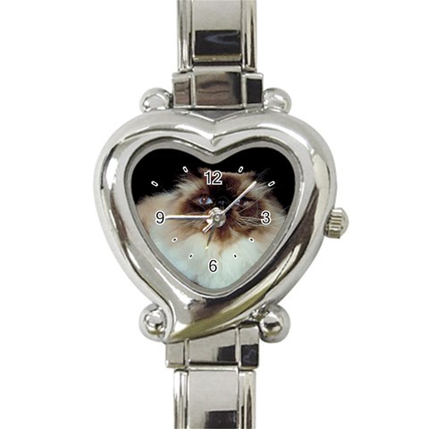 Blue Eyed Cat D2 Heart Italian Charm Watch from UrbanLoad.com Front