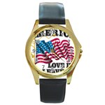 America Round Gold Metal Watch