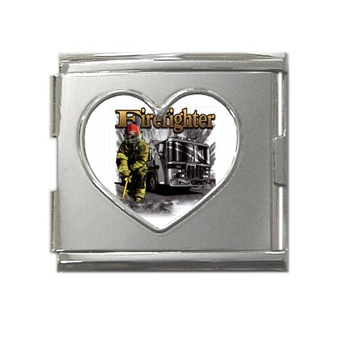 FireFighter Mega Link Heart Italian Charm (18mm) from UrbanLoad.com Front