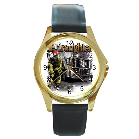 FireFighter Round Gold Metal Watch from UrbanLoad.com Front
