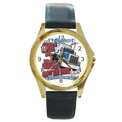 Man Round Gold Metal Watch from UrbanLoad.com Front
