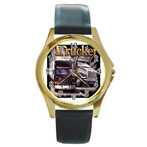 Trucker Round Gold Metal Watch from UrbanLoad.com Front