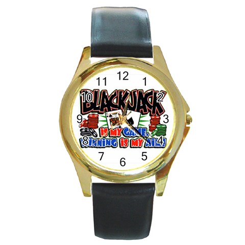 Blackjack Round Gold Metal Watch from UrbanLoad.com Front