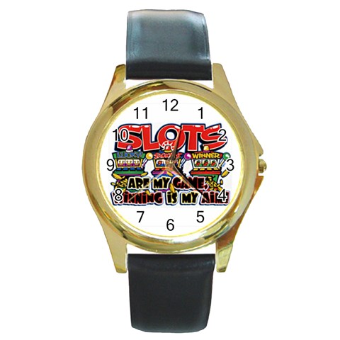 Slots Round Gold Metal Watch from UrbanLoad.com Front