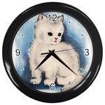 White Kitten Wall Clock (Black)