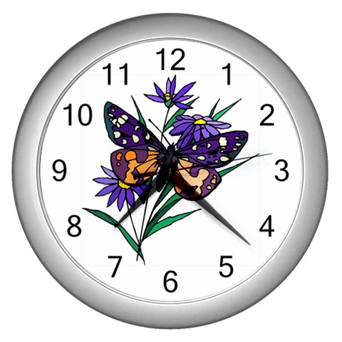 Flower and Butterfly 2 Wall Clock (Silver) from UrbanLoad.com Front