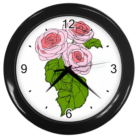 Pink Roses Wall Clock (Black) from UrbanLoad.com Front