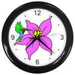Flower and Hummingbird Wall Clock (Black)