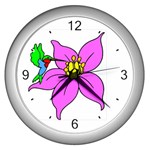 Flower and Hummingbird Wall Clock (Silver)