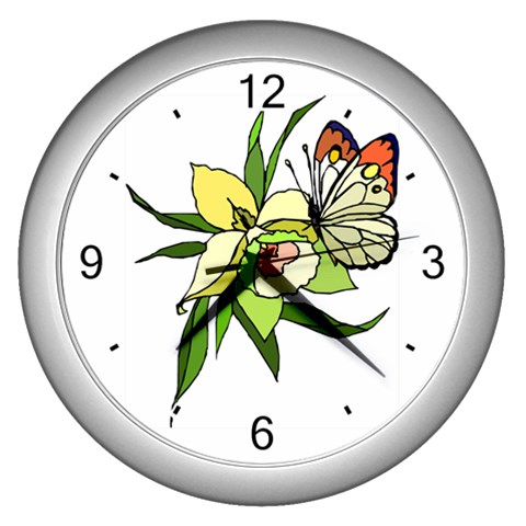 Flower and Cool Butterfly Wall Clock (Silver) from UrbanLoad.com Front