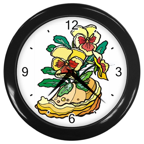 Yellow & Red Pansy Wall Clock (Black) from UrbanLoad.com Front