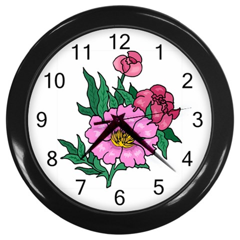 Three Pretty Flowers Wall Clock (Black) from UrbanLoad.com Front
