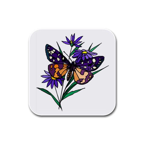 Flower and Exotic Butterfly Rubber Square Coaster (4 pack) from UrbanLoad.com Front