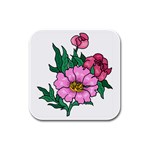 Three Pretty Flowers Rubber Square Coaster (4 pack)