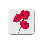 Three Red Poppies Rubber Square Coaster (4 pack)