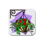 Hanging Flower Basket Rubber Square Coaster (4 pack)