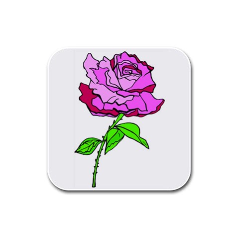 Single Purple Rose Rubber Square Coaster (4 pack) from UrbanLoad.com Front