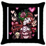 Skull Girl Throw Pillow Case (Black)