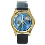 Time For Peace Round Gold Metal Watch