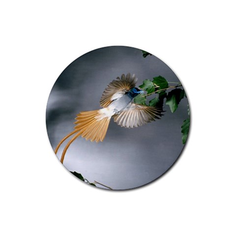 Paradise Flycatcther Bird Rubber Round Coaster (4 pack) from UrbanLoad.com Front