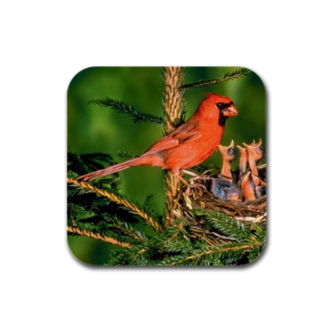Cardinal Bird D2 Rubber Square Coaster (4 pack) from UrbanLoad.com Front