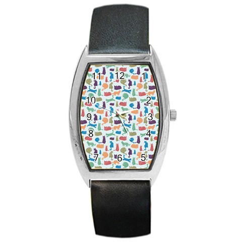Blue Colorful Cats Silhouettes Pattern Barrel Metal Watches from UrbanLoad.com Front