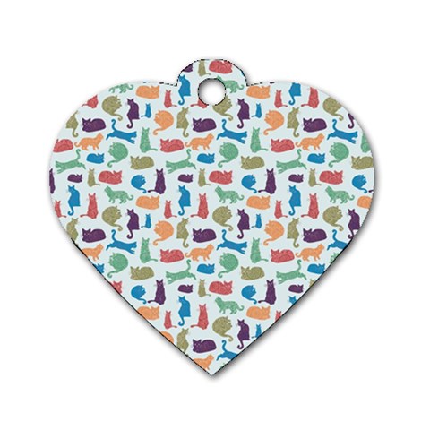 Blue Colorful Cats Silhouettes Pattern Dog Tag Heart (Two Sides) from UrbanLoad.com Front