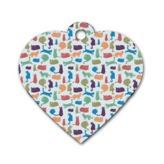 Blue Colorful Cats Silhouettes Pattern Dog Tag Heart (Two Sides) from UrbanLoad.com Back