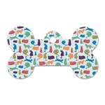 Blue Colorful Cats Silhouettes Pattern Dog Tag Bone (One Side)