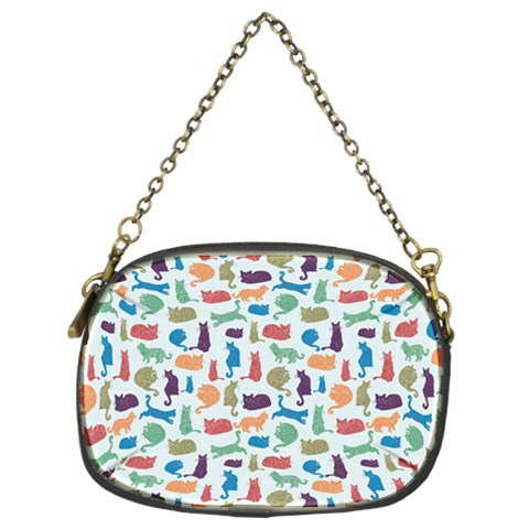 Blue Colorful Cats Silhouettes Pattern Chain Purses (Two Sides)  from UrbanLoad.com Front