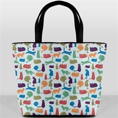 Blue Colorful Cats Silhouettes Pattern Bucket Bags from UrbanLoad.com Front