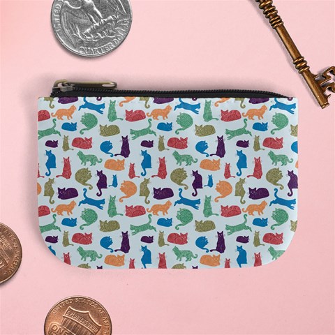 Blue Colorful Cats Silhouettes Pattern Mini Coin Purses from UrbanLoad.com Front