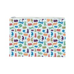 Blue Colorful Cats Silhouettes Pattern Cosmetic Bag (Large)  from UrbanLoad.com Front
