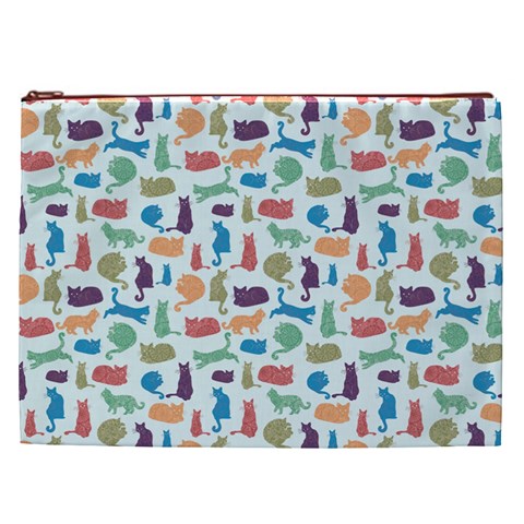 Blue Colorful Cats Silhouettes Pattern Cosmetic Bag (XXL)  from UrbanLoad.com Front