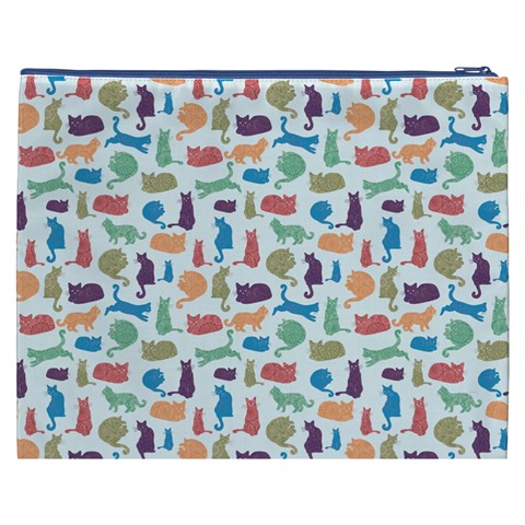 Blue Colorful Cats Silhouettes Pattern Cosmetic Bag (XXXL)  from UrbanLoad.com Back