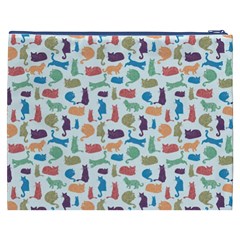 Blue Colorful Cats Silhouettes Pattern Cosmetic Bag (XXXL)  from UrbanLoad.com Back