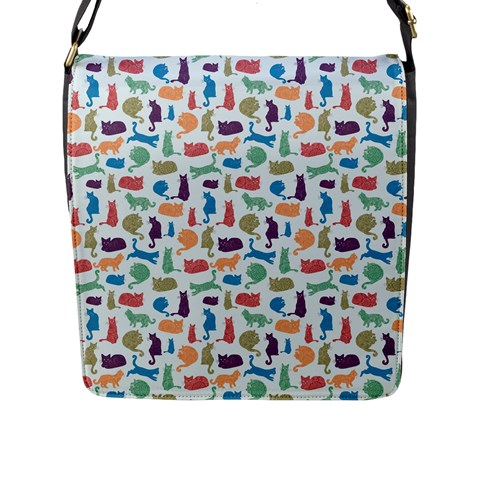 Blue Colorful Cats Silhouettes Pattern Flap Messenger Bag (L)  from UrbanLoad.com Front