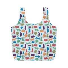 Blue Colorful Cats Silhouettes Pattern Full Print Recycle Bags (M)  from UrbanLoad.com Back