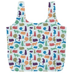 Blue Colorful Cats Silhouettes Pattern Full Print Recycle Bags (L)  from UrbanLoad.com Back