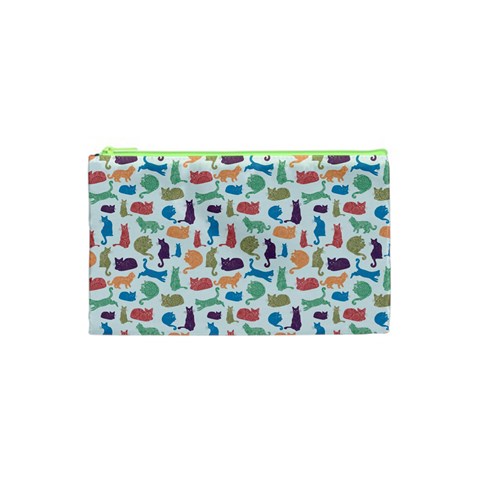 Blue Colorful Cats Silhouettes Pattern Cosmetic Bag (XS) from UrbanLoad.com Front