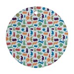 Blue Colorful Cats Silhouettes Pattern Ornament (Round) 