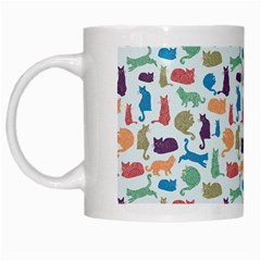 Blue Colorful Cats Silhouettes Pattern White Mugs from UrbanLoad.com Left