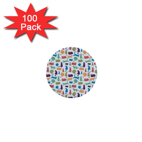 Blue Colorful Cats Silhouettes Pattern 1  Mini Buttons (100 pack)  from UrbanLoad.com Front