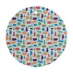 Blue Colorful Cats Silhouettes Pattern Round Ornament (Two Sides) 