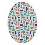 Blue Colorful Cats Silhouettes Pattern Oval Ornament (Two Sides)