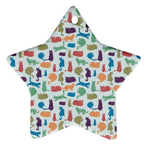 Blue Colorful Cats Silhouettes Pattern Star Ornament (Two Sides)  from UrbanLoad.com Front