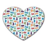 Blue Colorful Cats Silhouettes Pattern Heart Mousepads